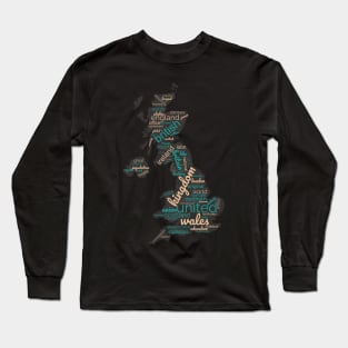 Maps of United Kindom in words Long Sleeve T-Shirt